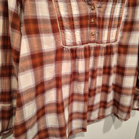 Lucky Brand Women's Plaid Popover Peasant Top Sz XL Boho Lightweight Casual - Picture 6 of 8